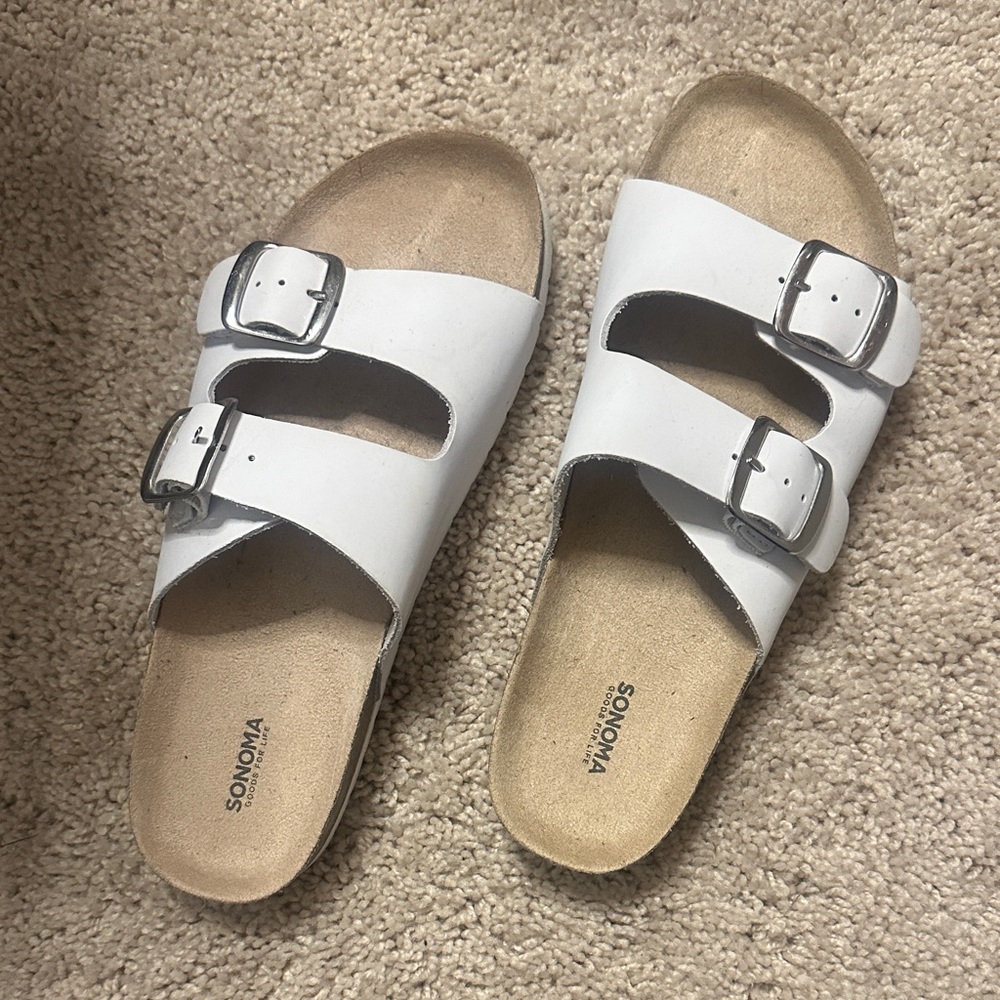 Sonoma White Double Buckle Slide Sandals